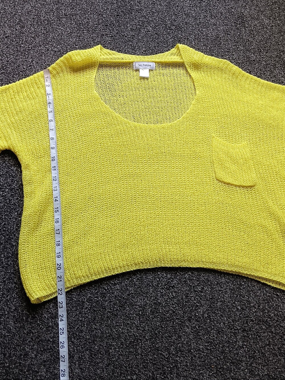 Slouchy Bright Yellow Knit Boatneck Women's Sweater, Ces Femme Size M / L - Picture 8 of 9